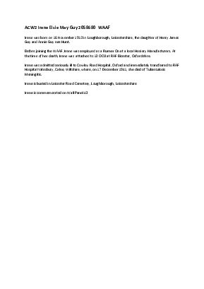 A preview of a PDF biography for Guy, Irene Elsie May